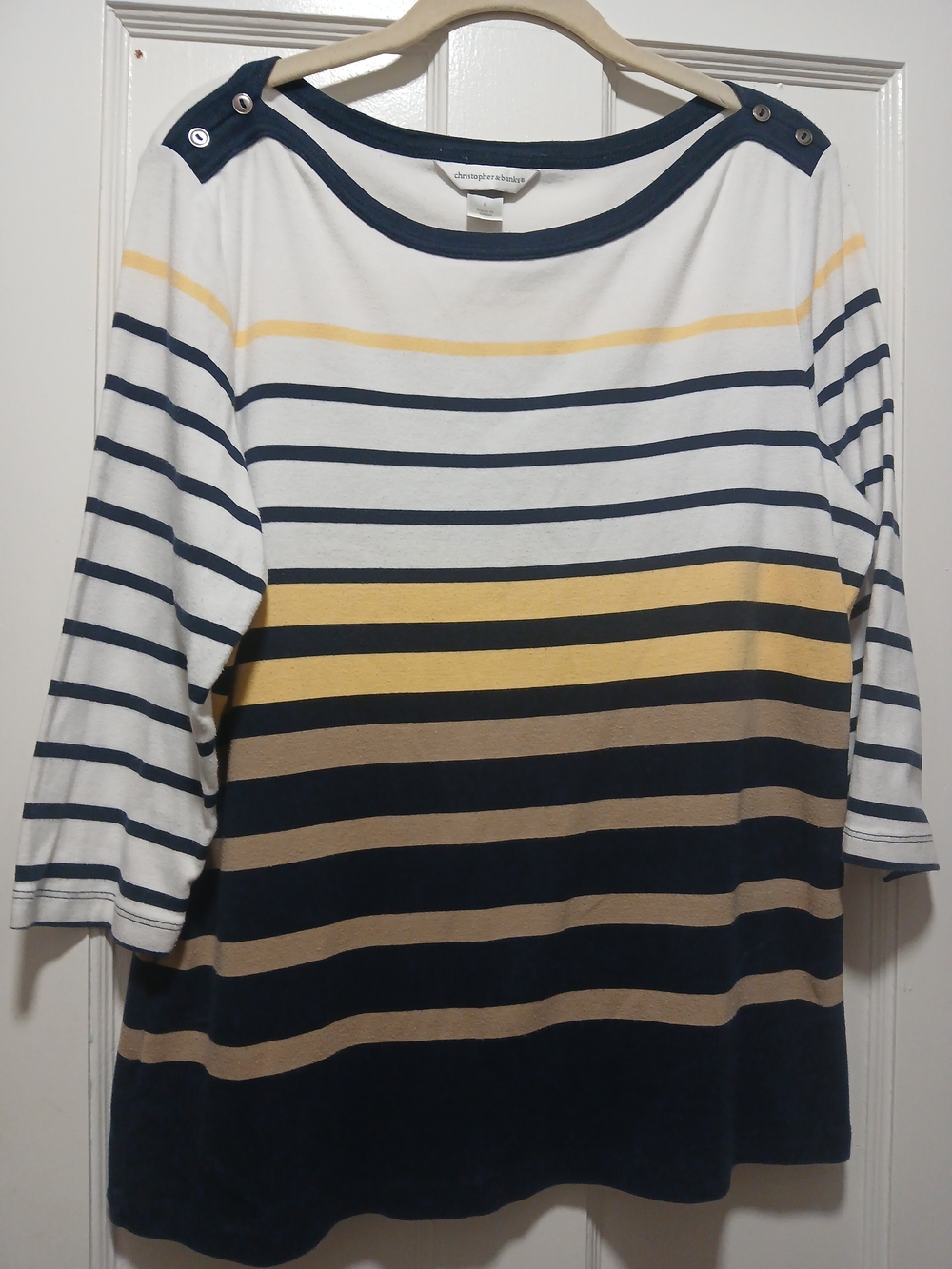 Christopher & Banks Striped Boatneck Top in Navy, White & Yellow